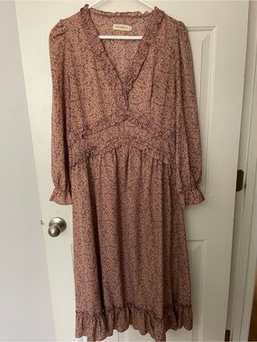 Dusty Rose Floral Long Sleeve Midi Dress